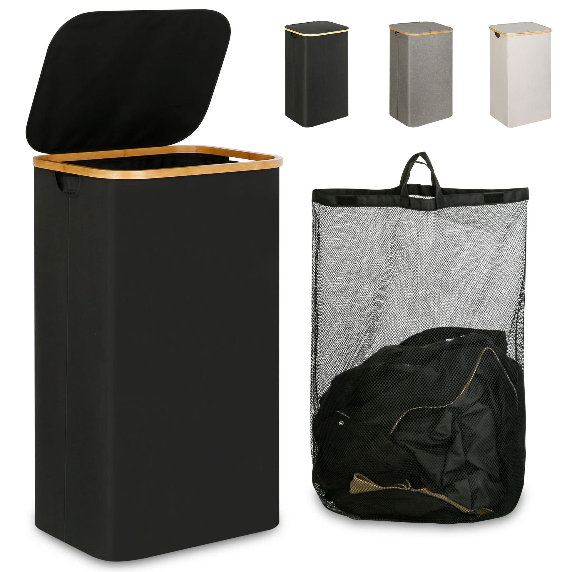 IEGrow Laundry Hamper with Lid,110L Laundry Basket with Mesh Bags,Black