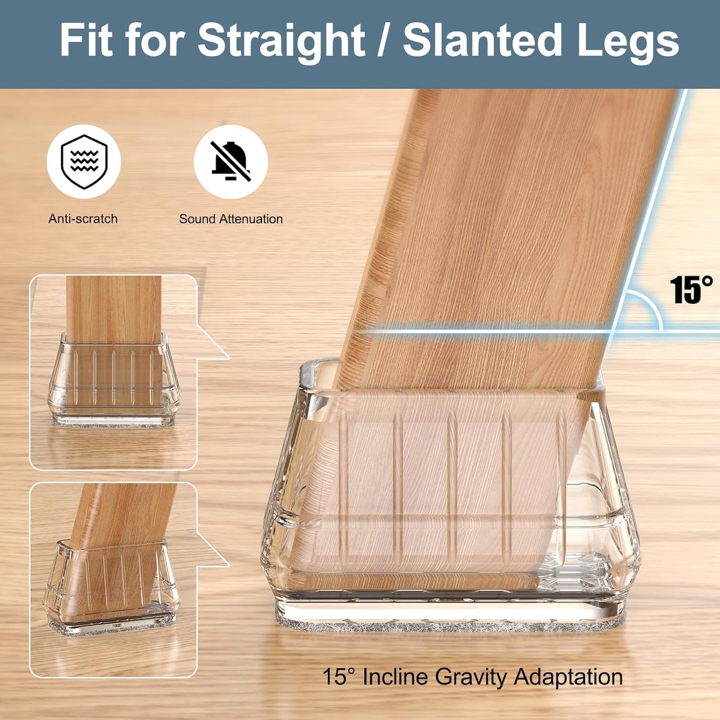 24PCS Rectangular Chair Leg Floor Protectors for Hardwood Floors, Thicken Rubber Chair Leg Cap Covers, Non Slip Furniture Leg Pads to Protect Wood Tile Floors from Scratches and Reduce Noise