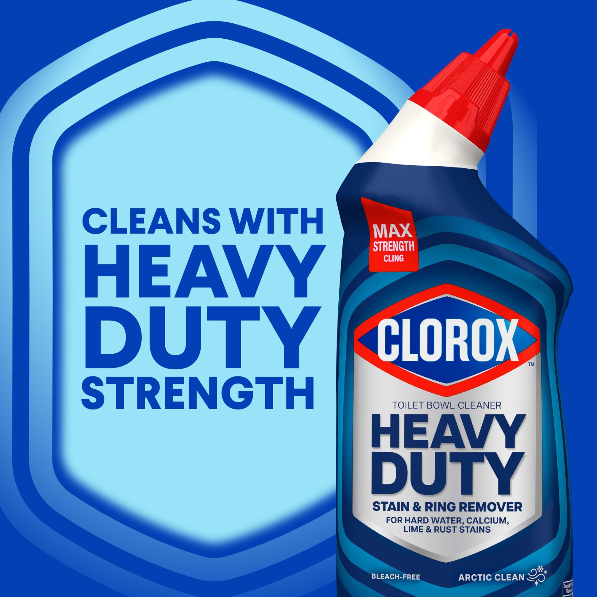 Clorox Toilet Bowl Cleaner Heavy-Duty Gel, Arctic Clean, Bleach-Free Stain Remover, Kills 99.9% of