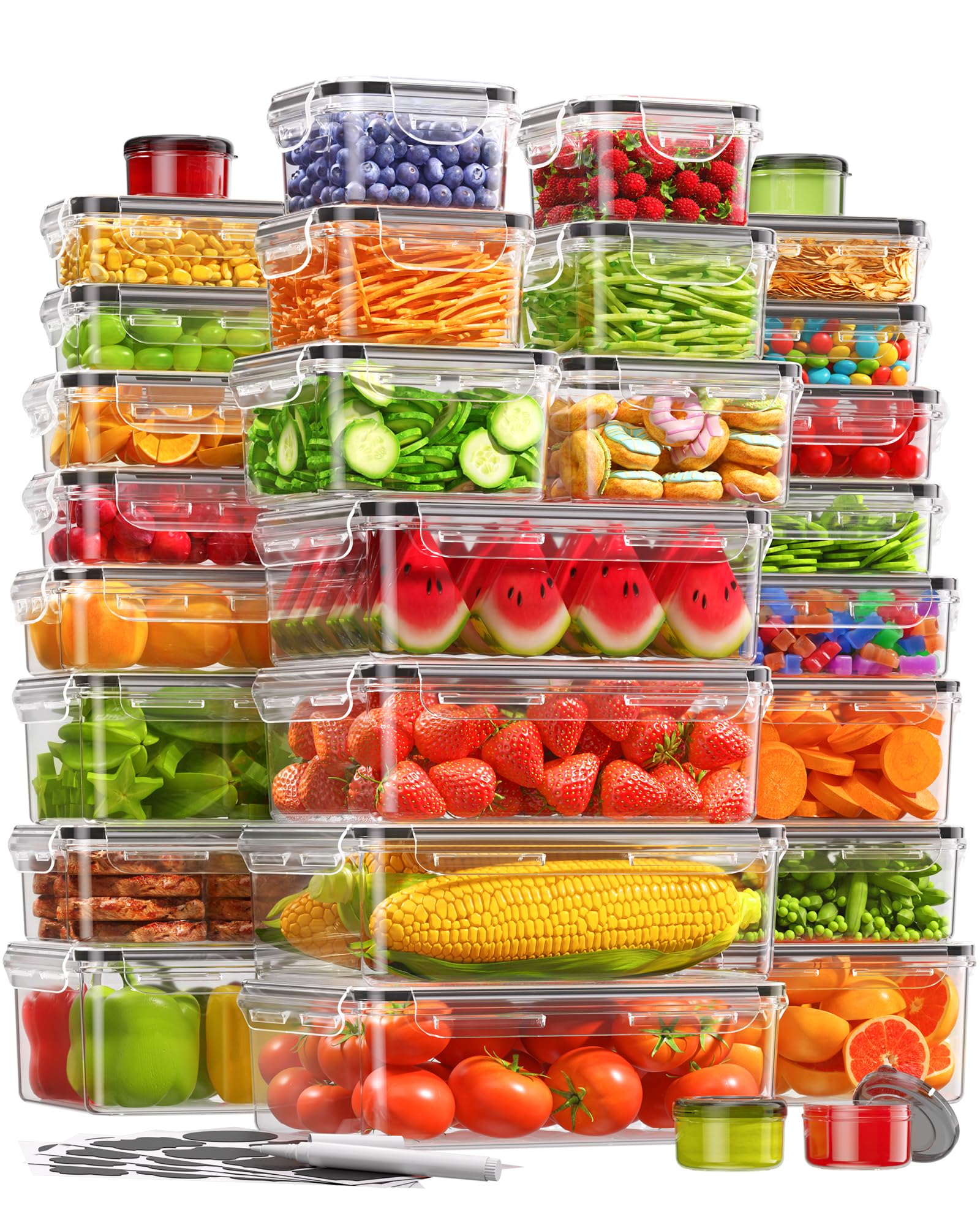 KEMETHY 60 PCS Food Storage Containers with Lids, Plastic Food Containers