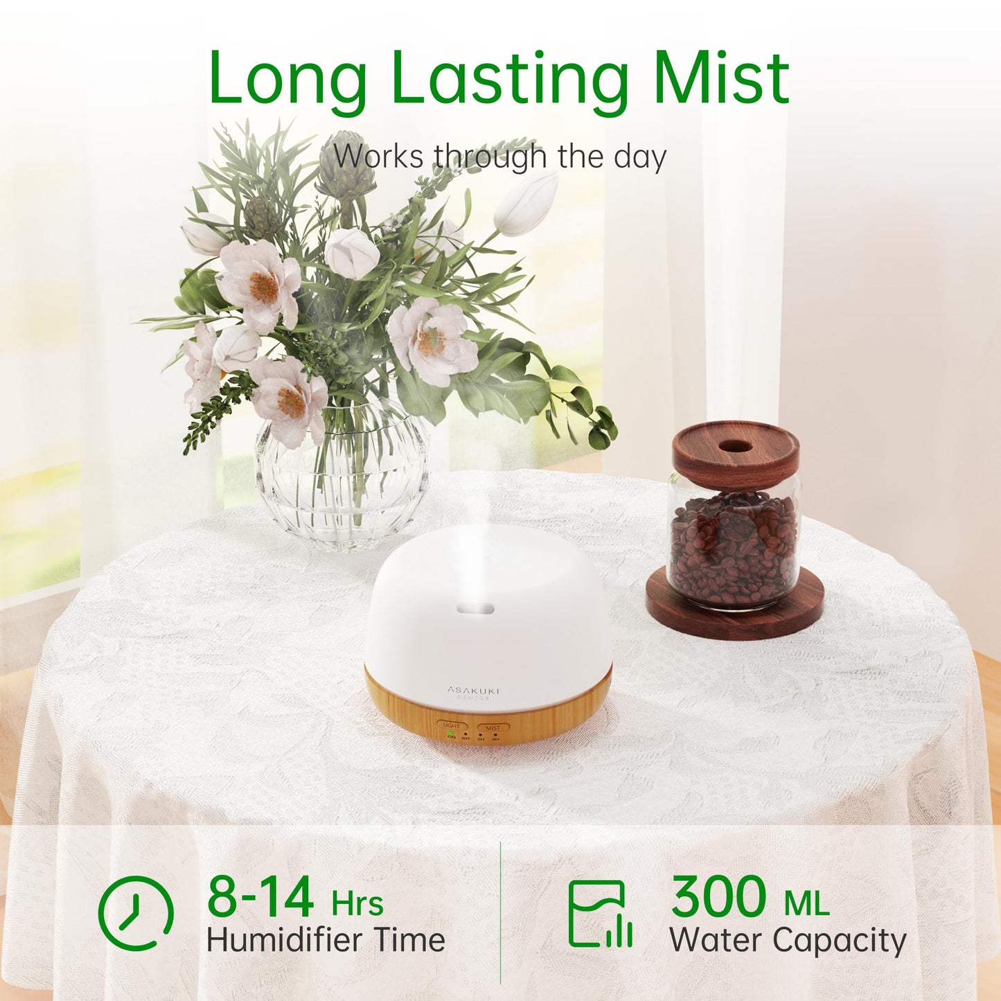 ASAKUKI Essential Oil Diffuser, 300ml Aromatherapy Oil Humidifier
