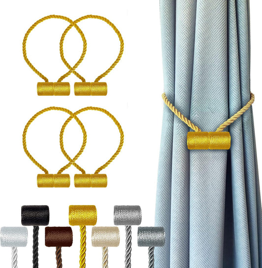Hion Magnetic Curtain Tiebacks Golden 4 Pack, Curtain Tiebacks Buckles Holdbacks Holders Hooks Clip for Home Bedroom Office Decorative Thick or Thin Curtain