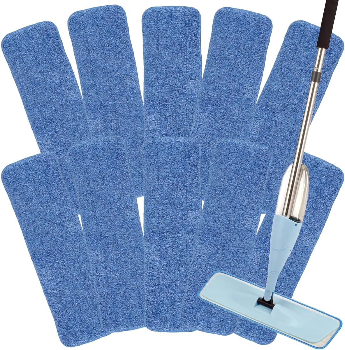 18 Inch Microfiber Spray Mop Replacement Heads Compatible with Bona, Washable Reusable Flat Mop Head Spray Mop Pads Microfiber Cleaning Pads for Wet/Dry Mops - Blue (10 Pack)