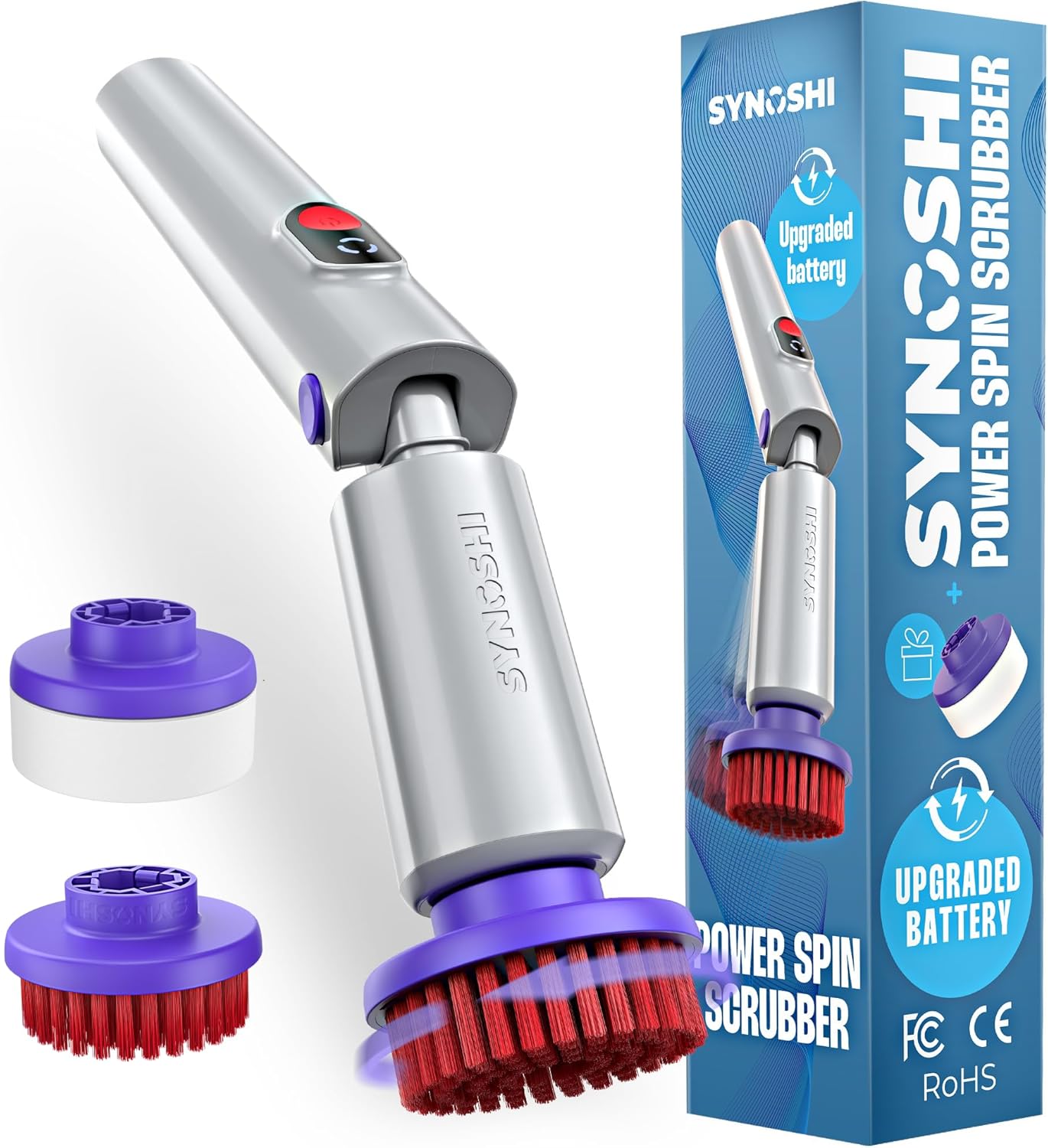 SYNOSHI PRO Electric Spin Scrubber, Cordless Cleaning Brush Bathroom Scrubber. Waterproof Shower Cleaner Brush with Adjustable Angles, 2 Speed, 180Min Work Time for Floor, Bathtub, Kitchen, Car, Tub