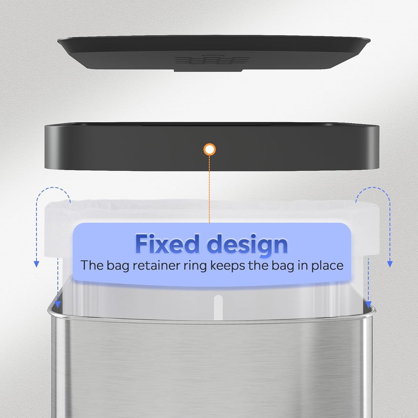 WLIVE 55 Liter Gallon Trash Can with Soft-Close Lid, 14.5 Gallon Brushed Stainless Steel Garbage Can, Kitchen Trash Can with Hands-Free Step, Integrated Bag Ring, Silver