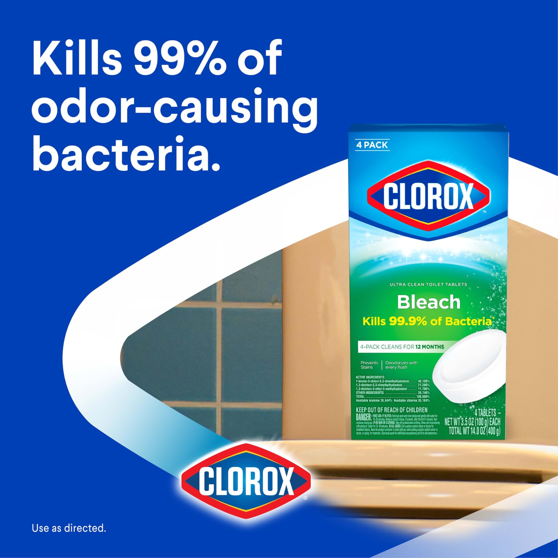 Clorox Ultra Clean Toilet Tablets Bleach 4 Count, 3.5 Ounces Each (Package May Vary)