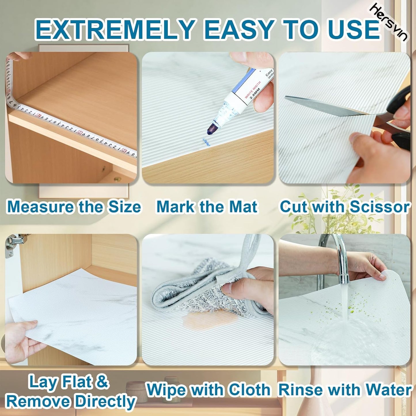 Shelf Liners 10 in x 20 ft EVA Drawer Mats, Non-Adhesive Cupboard Protector, Kitchen Cabinet Lining Fridge Liner (White Marble Stripe, 25.4x610cm)