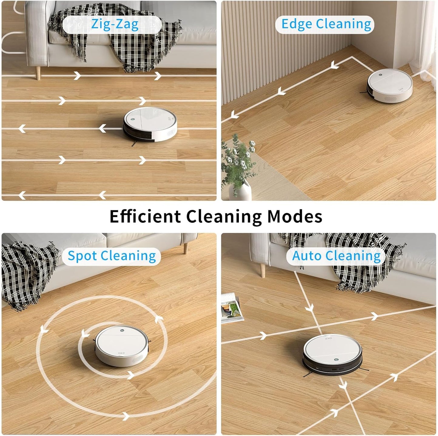 OKP K5 Robot Vacuum Cleaner, No Tangled Hair, Super Thin, 2500pa Suction, Cleaning Schedules, Self-Charging, Robotic Vacuums with Wi-Fi/App/Alexa Control, Ideal for Pet Hair Carpets Hard Floors