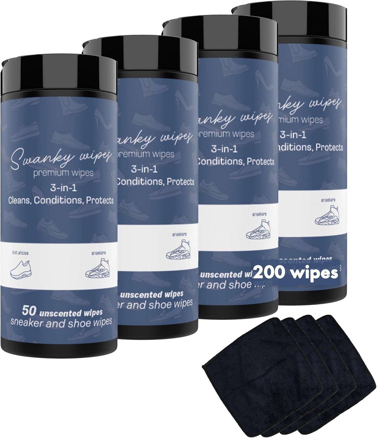 Swanky Shoe Cleaner Wipes - Leather and Sneaker Cleaner, Removes Dirt, Grime and Stains, Quick & Easy Shoe Sole and Boot Cleaning Wipes, Essential Shoe Cleaning Supplies - Canister, 200 Count