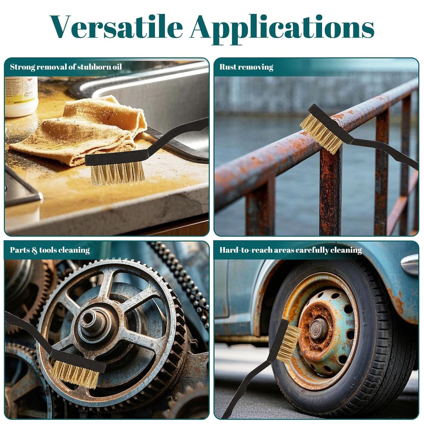 12 Pcs Mini Brass Brush Set, Brass Scratch Brush with Curved Handle, Cleaning Weld Slag and Rust