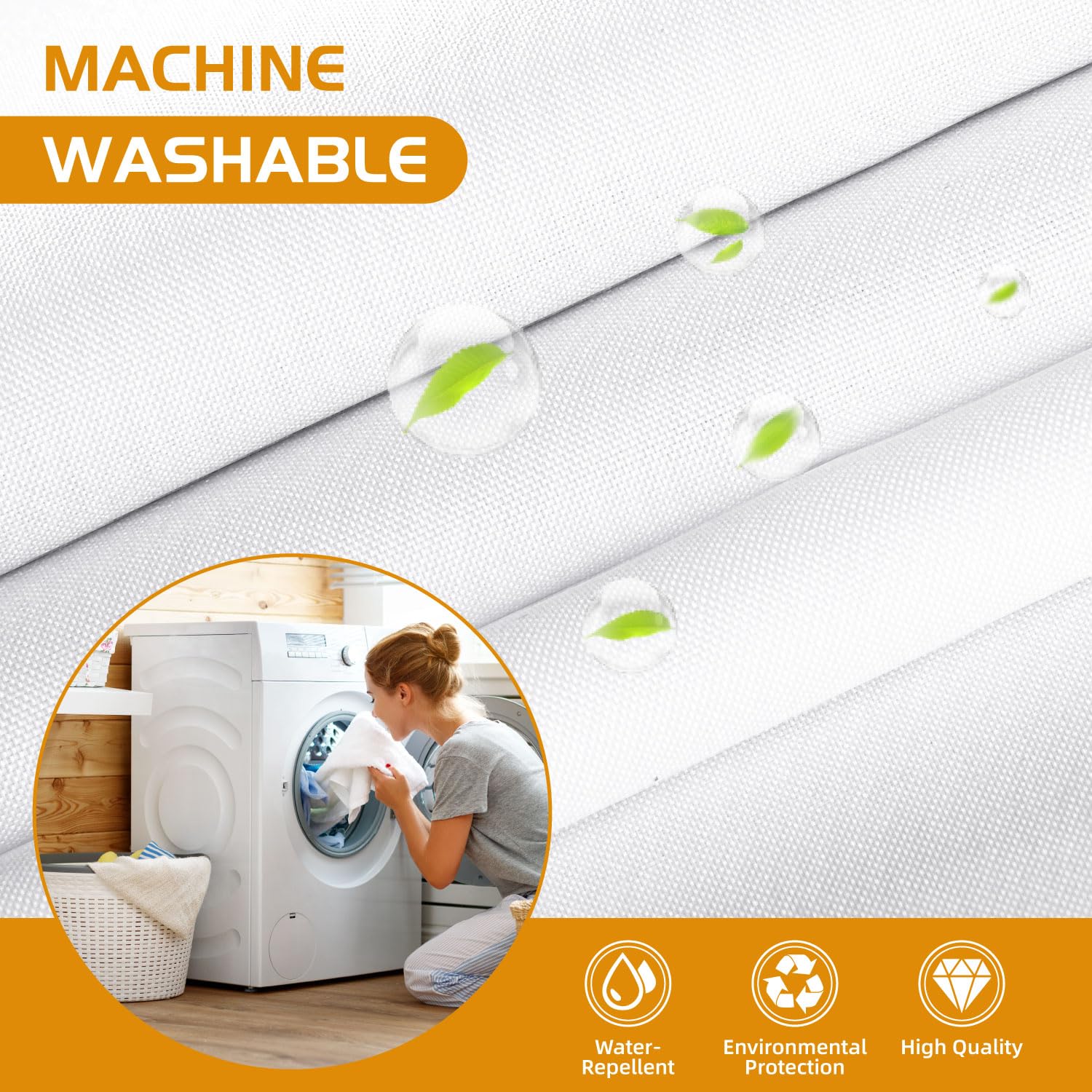 eachope 1 Pack Fabric Snap-in Shower Curtain Liner Replacement,Compatible with No Hook Shower