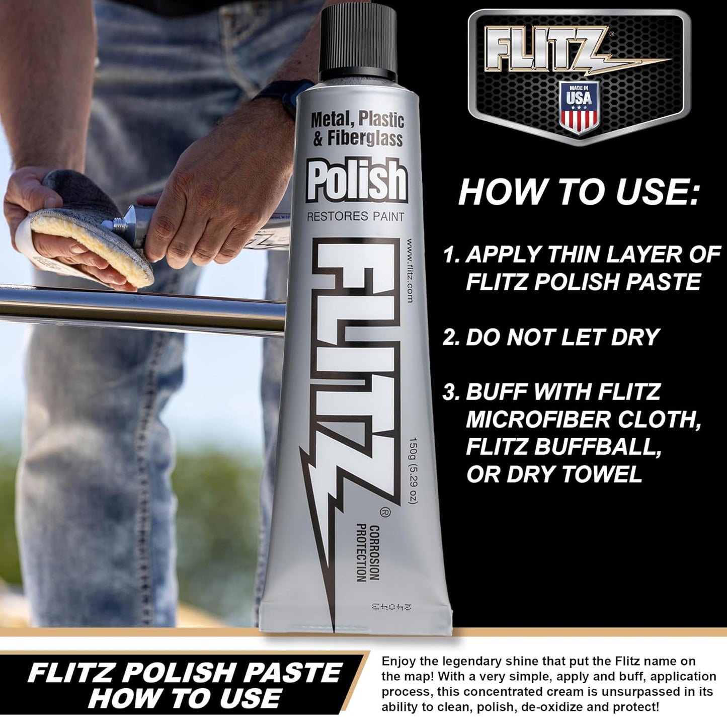 Flitz Multi-Purpose Metal Polish Paste - 5.29oz Tube of USA-Made Chrome Polish - Works on Stainless Steel, Aluminum, Plastic, Jewelry and Cars - Non-Abrasive Cleaner & Rust Remover (1 Pack)