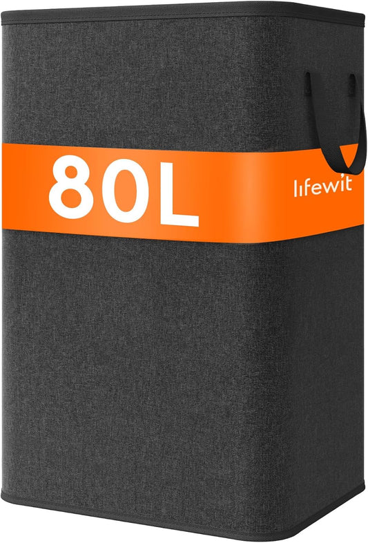 Lifewit 80L Large Tall Laundry Hamper, Collapsible Laundry Basket with Handles, Foldable Clothes Hampers for Laundry, Portable Dirty Clothes Hamper for Dorm College Bedroom Bathroom, Black
