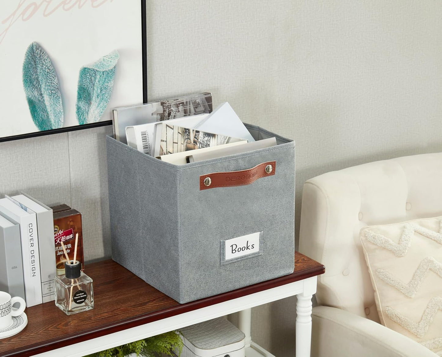DECOMOMO Storage Bins, Cube Storage Bin with Labels, Fabric Storage Cubes for Shelves (11" / 6pcs, Texture Grey)