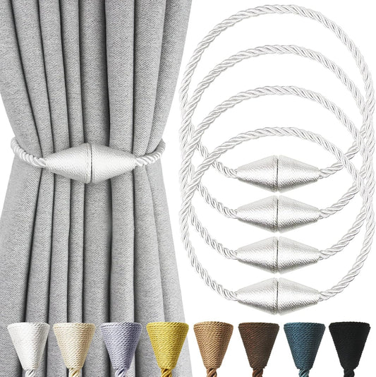 4 Pack Magnetic Curtain Tiebacks Rope Modern Handmade Curtain Tie Backs Decorative Drapes Weave