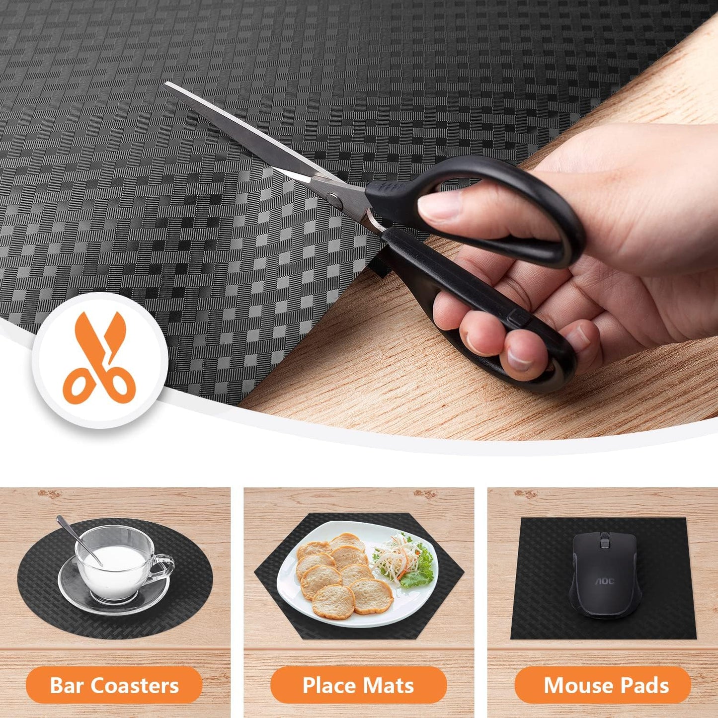 Shelf Liners for Kitchen Cabinets Refrigerator Liners Waterproof Kitchen Cupboard Liner Non-Slip Drawer Mats EVA Material Non Adhesive Fridge Liner for Shelves - Black（17.5 x 236.2 Inches x 2 Rolls