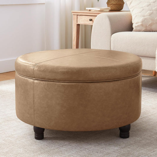 30-Inch Round Storage Ottoman, Modern Ottoman Coffee Table with Removable Top for Living Room