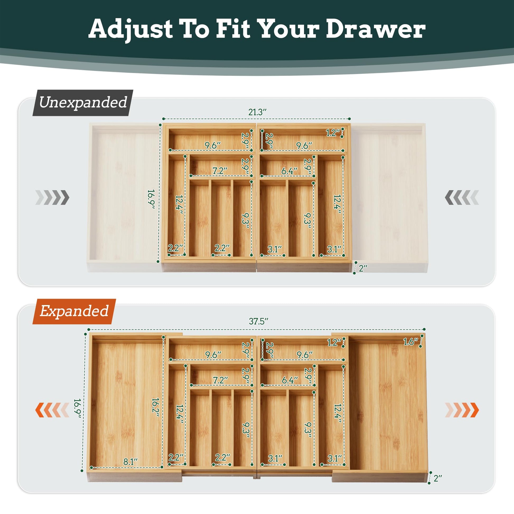 Silverware Organizer Large, Magnetic Connected Expandable 13 Slots Silverware Drawer Organizer From
