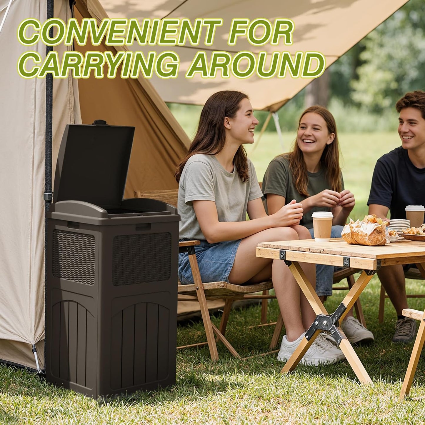 Greesum 33 Gallon Outdoor Trash Can with Lid, Waterproof Resin Garbage Bin for Hideaway, Deck, Patio, Dark Brown