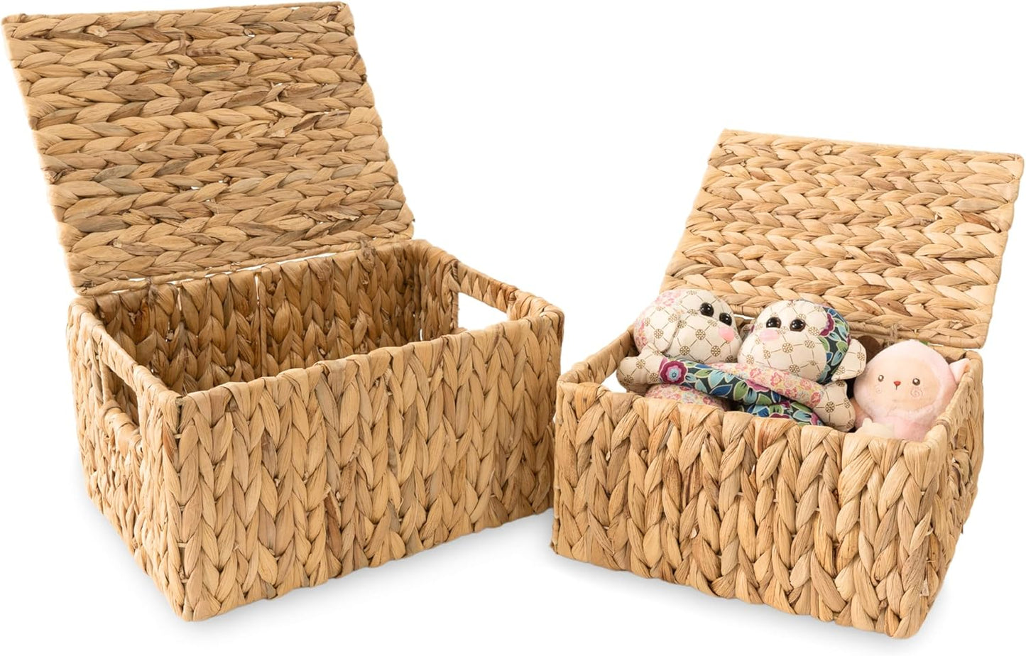 Wicker Storage Baskets with Lid, Set 2 Basket With Lid Decorative Storage Rectangle Wicker Storage Basket With Lid Large Rattan Storage Box Hyacinth Baskets