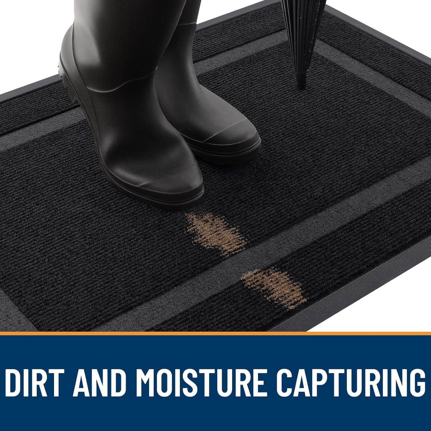 OLANLY Front Door Mat Indoor Outdoor Entrance, Waterproof All-Season, All-Weather Doormat, Sturdy Natural Rubber, Fade Resistant, Low Profile, Easy Clean Patio Porch Entryway Mat, 47x32, Black