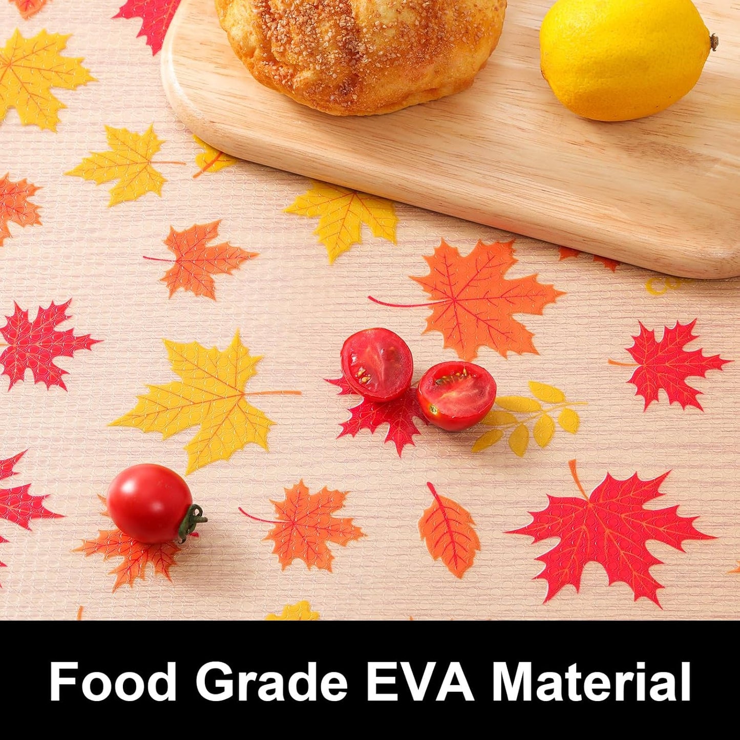 Cooyes Fall Maple Leaf Shelf Liner, Non-Adhesive Waterproof Drawer Liner, Easy-to-Cut EVA Shelf Paper for Kitchen Cabinets, Refrigerator, Cupboard, and Dresser, Fall Kitchen Decor (Pumpkin Orange)