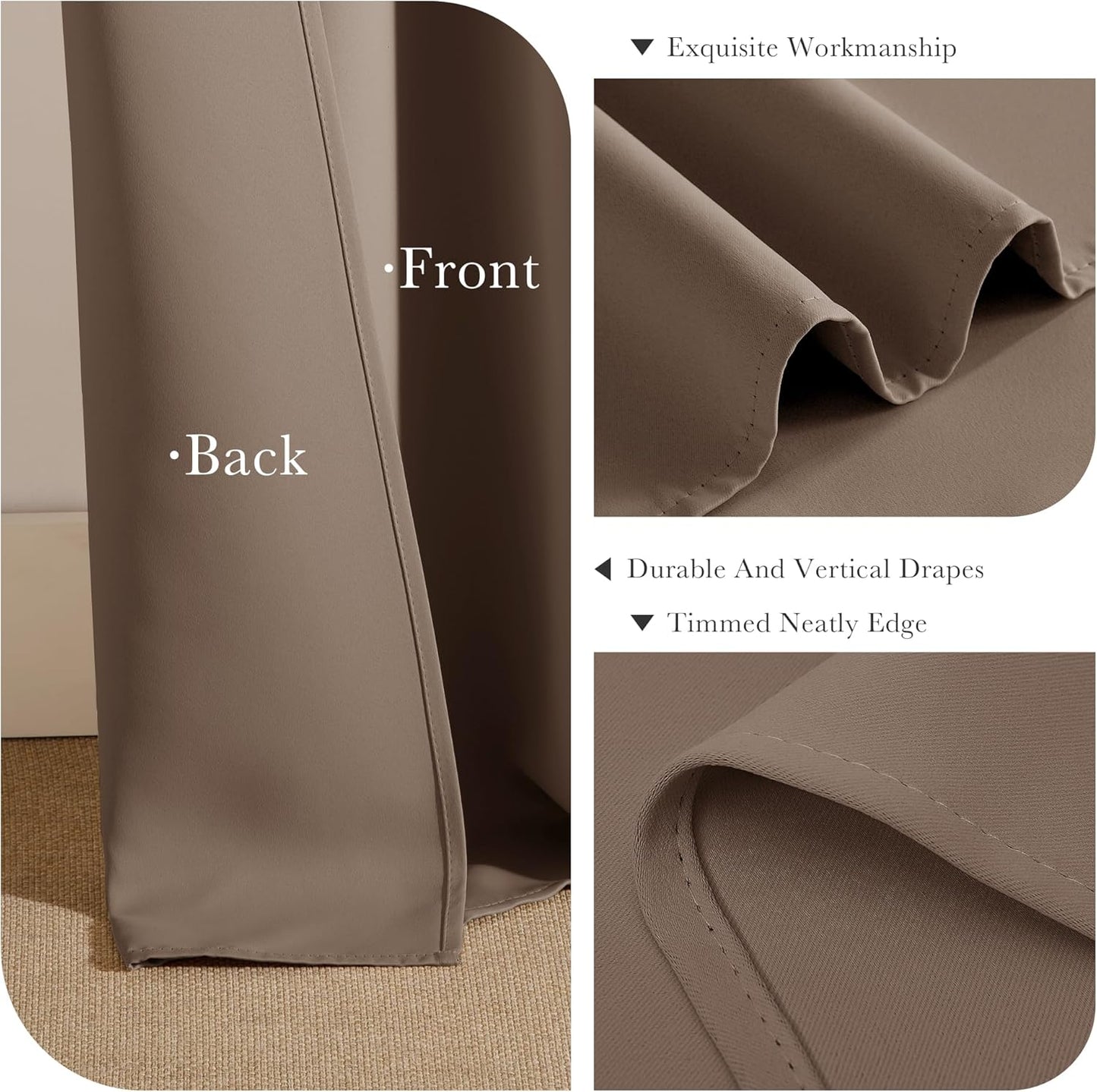 PONY DANCE Mocha Blackout Curtains for Bedroom 84 Inch Length 2 Panels Set, Privacy Thermal Insulated Room Darkening Grommet Drapes for Living Room Window, W34 x L84 Inch