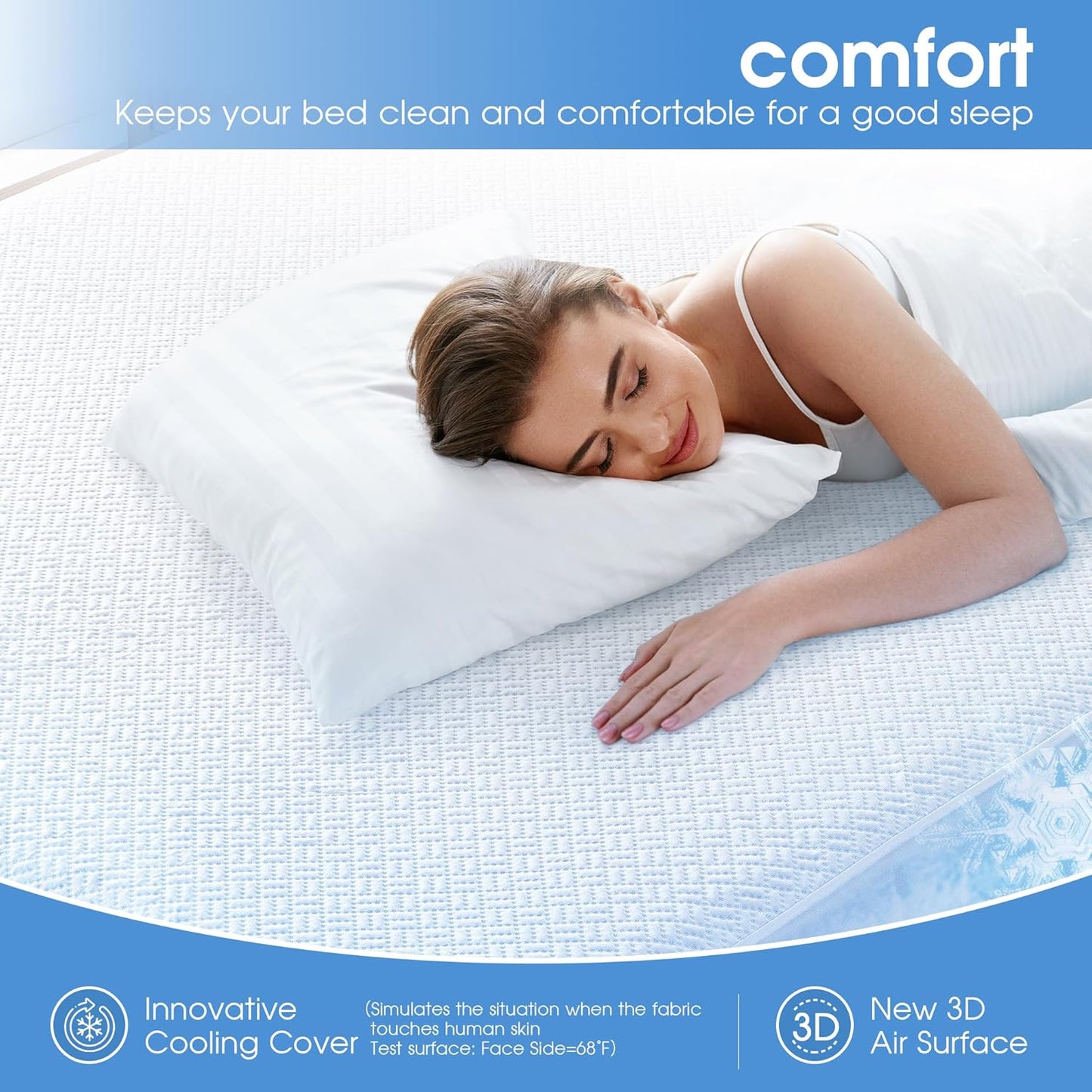 Cooling Waterproof Mattress Protector Full Size, Mattress Cover 3D Air Fabric Mattress Pad Cover Smooth Soft Breathable Noiseless, 8''-21'' Deep Pocket