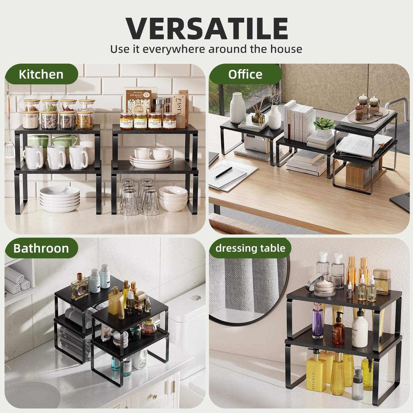 Simple Trending Cabinet Organizer Shelf, Set of 2 Stackable Kitchen Counter Shelves, Expandable