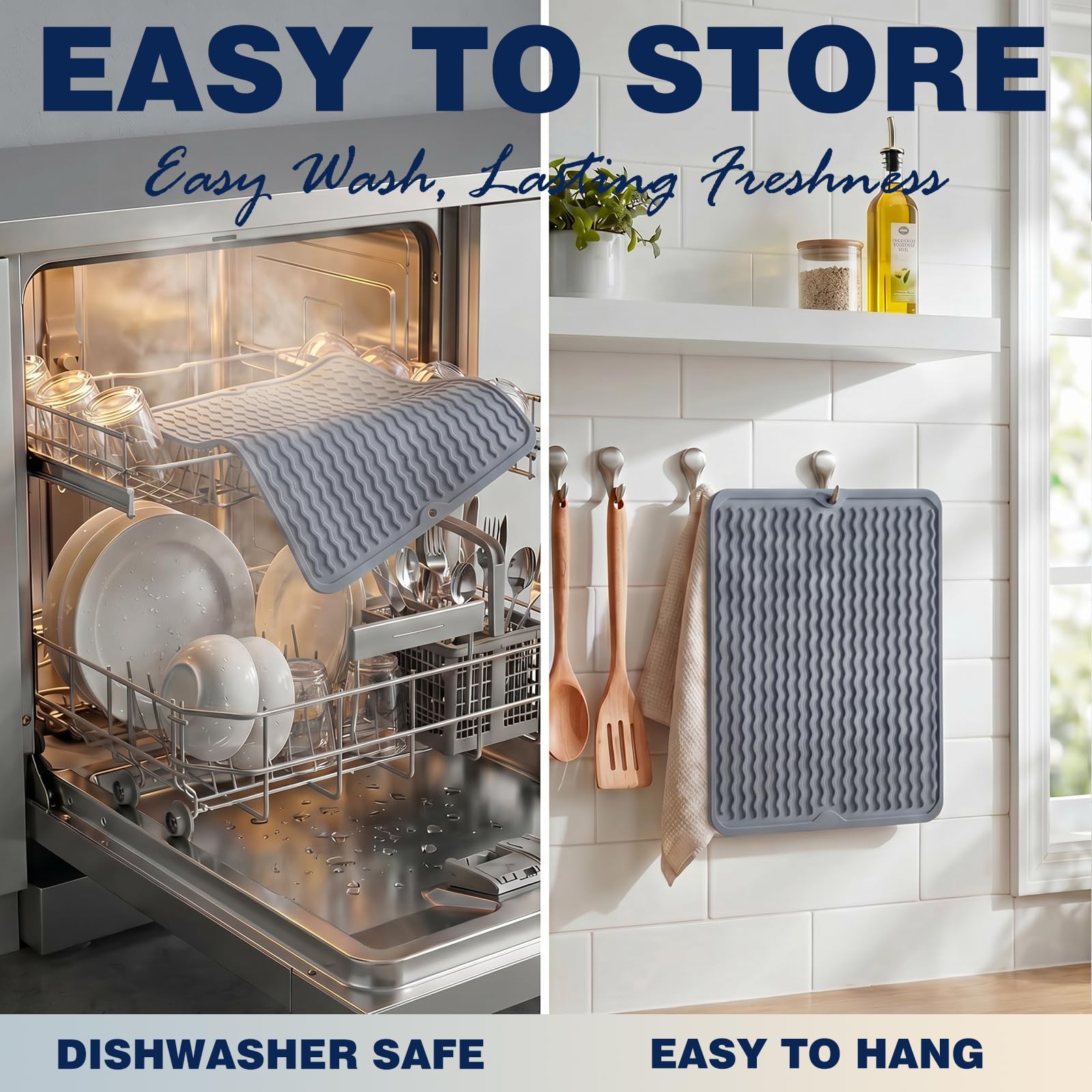 2 Pack Caketime Silicone Dish Drying Mat for Kitchen Counter Heat Resistant Under Sink Waterproof