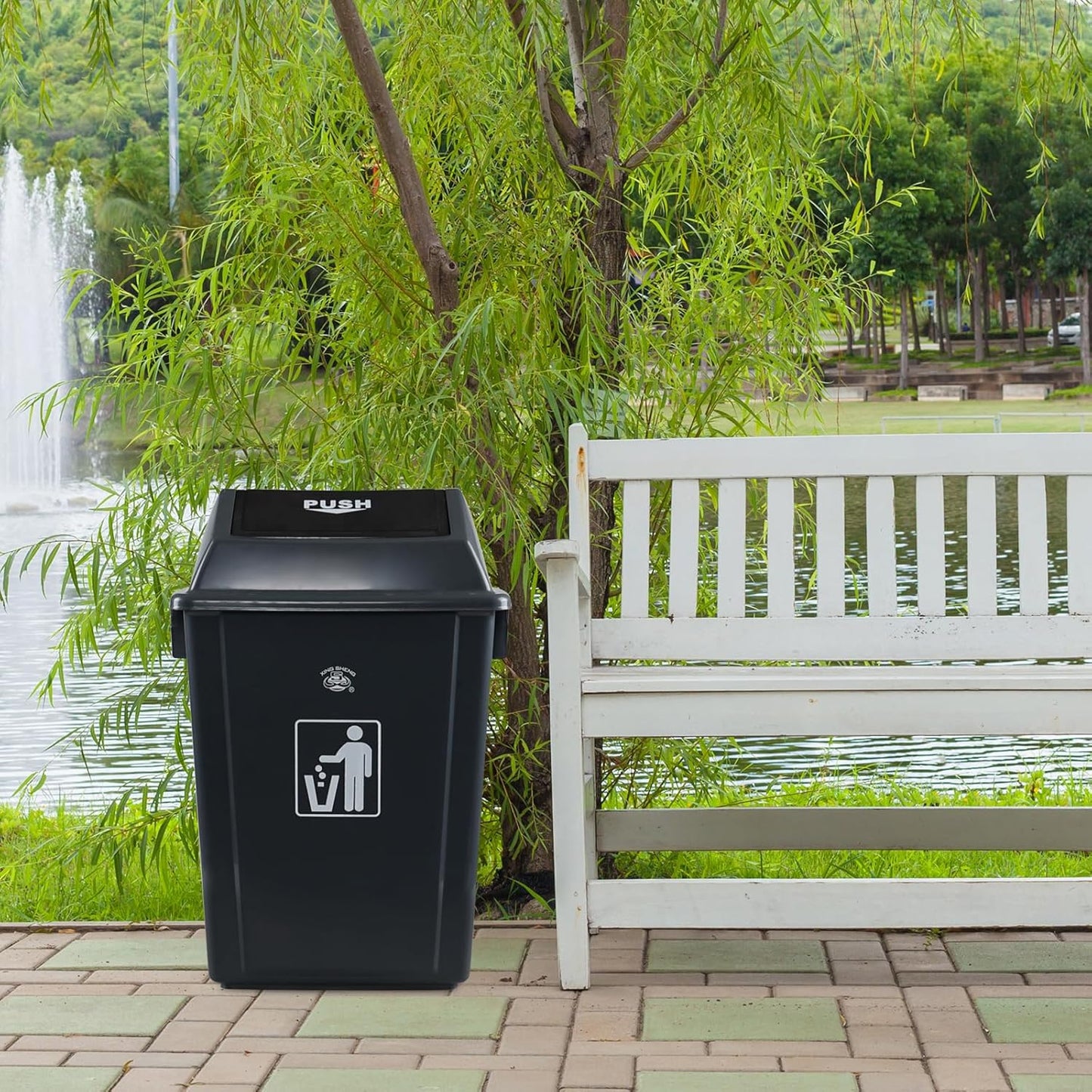 4 Packs 18 Gallon Large Commercial Trash Can, Kitchen Waste Bin with Lid, Plastic Tall Garbage Can Outdoor, 30" High