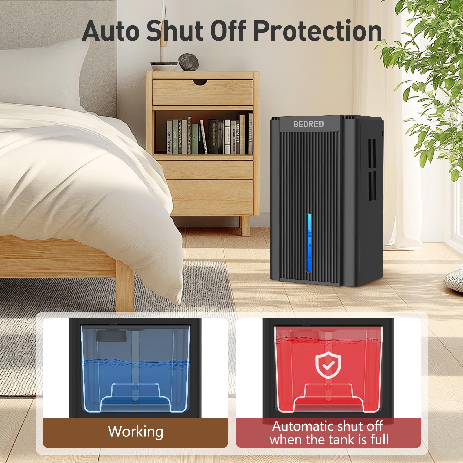 BEDRED Dehumidifier, 95OZ Dehumidifier for Home 1000 sq ft - Quiet with Auto Shut Off & Relaxing 7