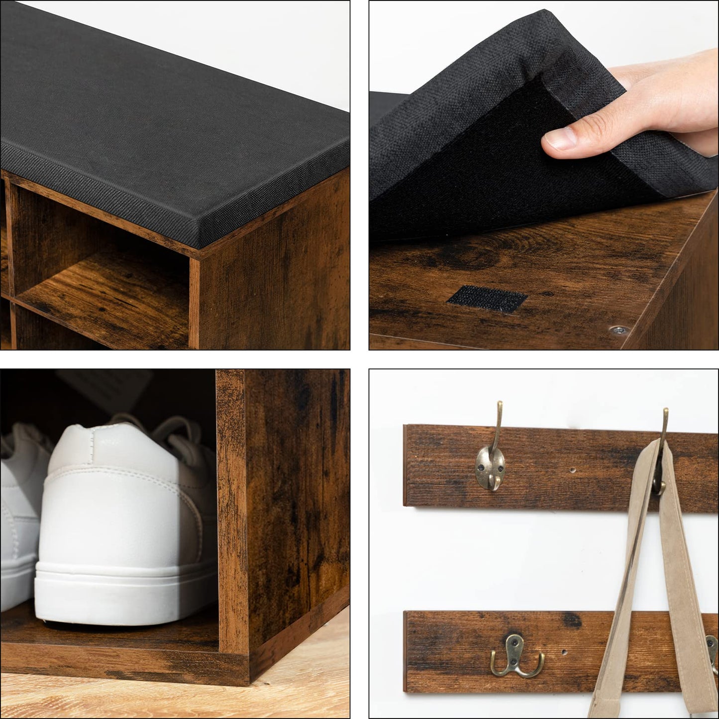 HOOBRO Shoe Storage Bench with Cushion, 39.4" L Entryway Bench with 12 Cubbies, Entryway Hall Tree