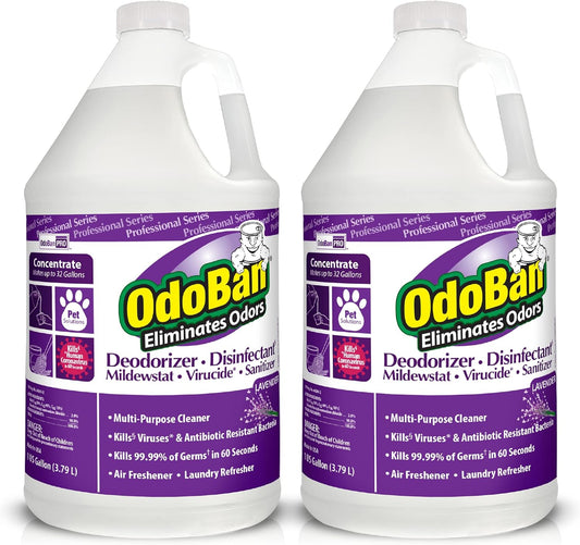 OdoBan Professional Disinfectant and Odor Eliminator Concentrate, Made in the USA, Lavender Scent, 2-Pack, 1 Gallon Each