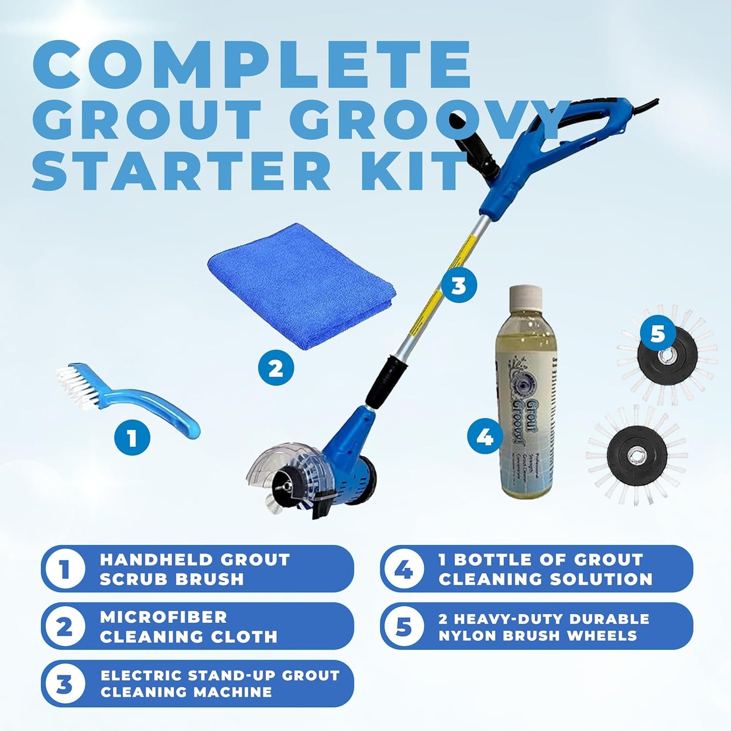 Grout Groovy! Electric Stand-Up Lightweight Grout Cleaning Machine – Large Tile Grout Cleaner for Deep Cleaning Kitchen Floors, Bathrooms & Tile Surfaces | Easy-to-Use Electric Floor Scrubber Machine