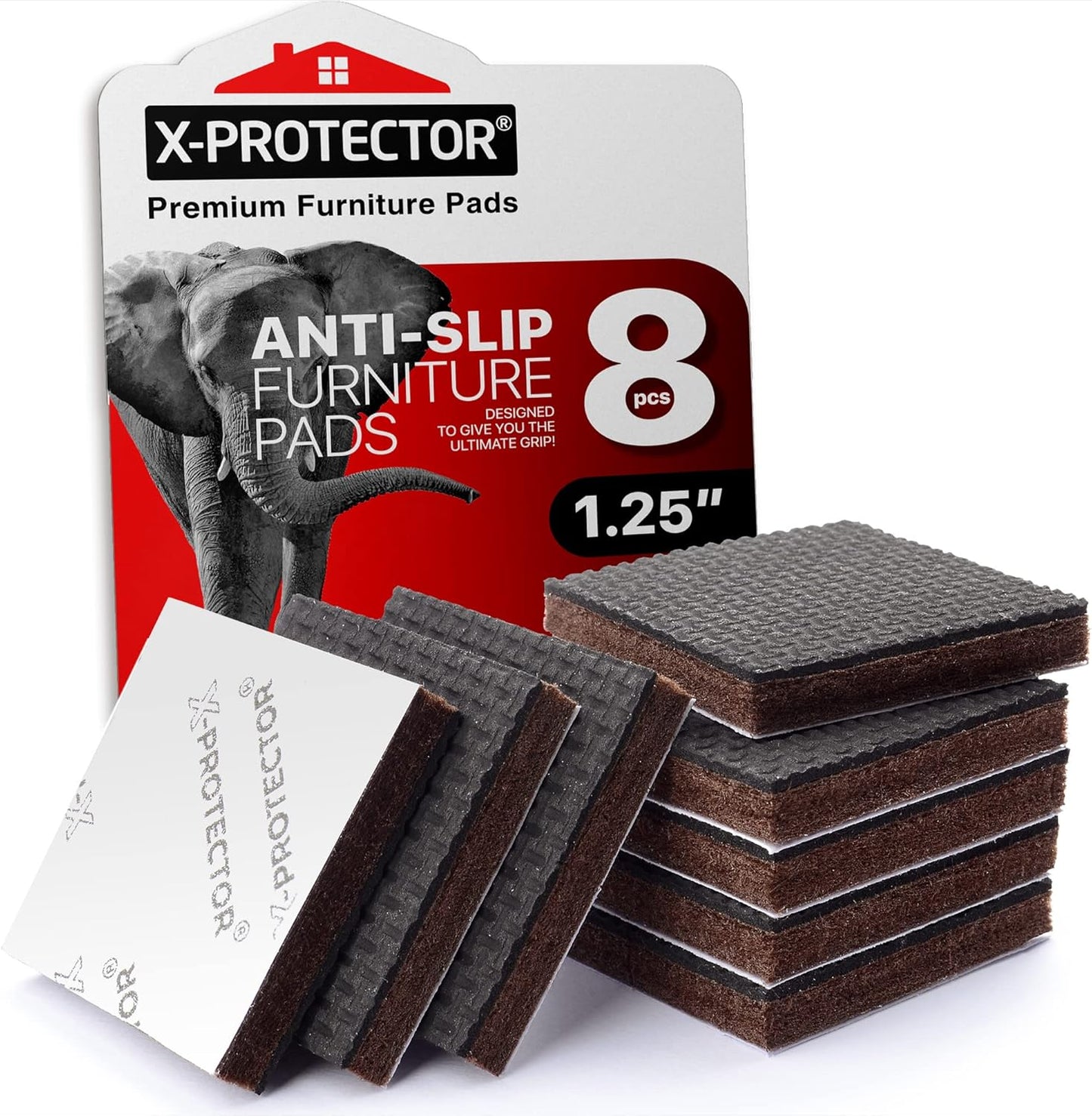 Non Slip Furniture Pads 8 pcs 1 1/4" X-Protector - Premium Furniture Grippers! Self-Adhesive Rubber Feet Furniture Feet - Ideal Non Skid Furniture Pad Floor Protectors - Keep Furniture in Place!
