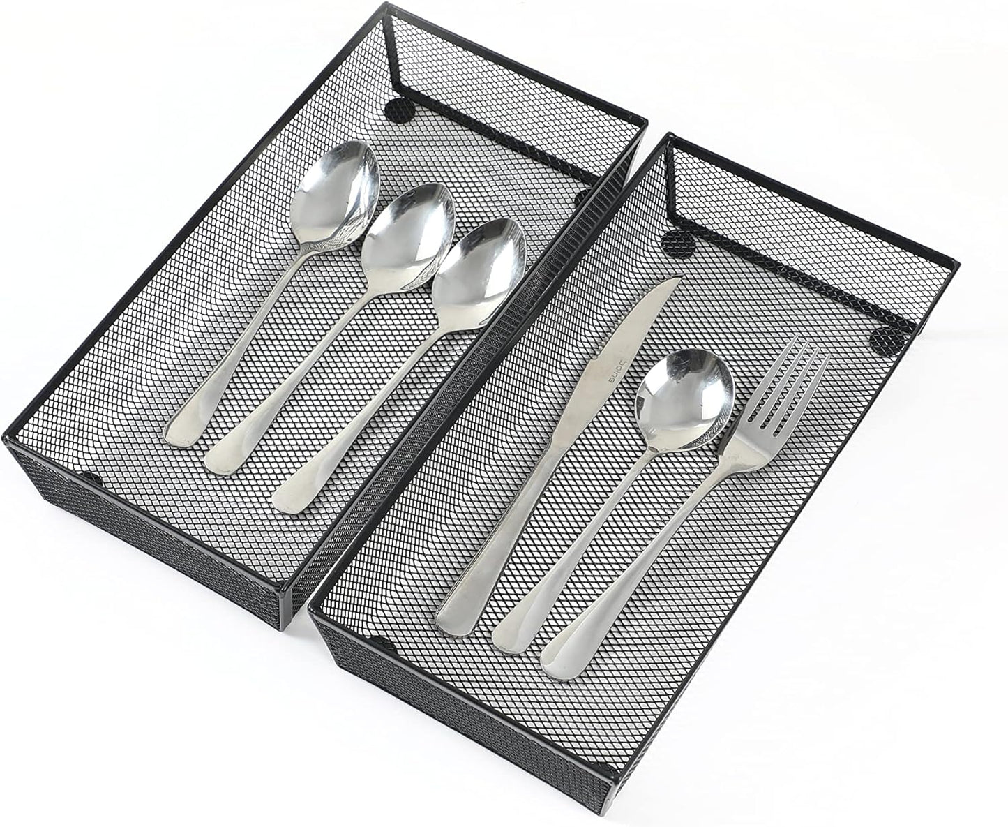 BYCY 3 Pack Mesh Flatware Drawer Organizer for Kitchen/Office/Home Tools,Spoon Knife Fork Organizers Box Utensil Tabletop Storage Tray (12 x 6 x 2 Inch)