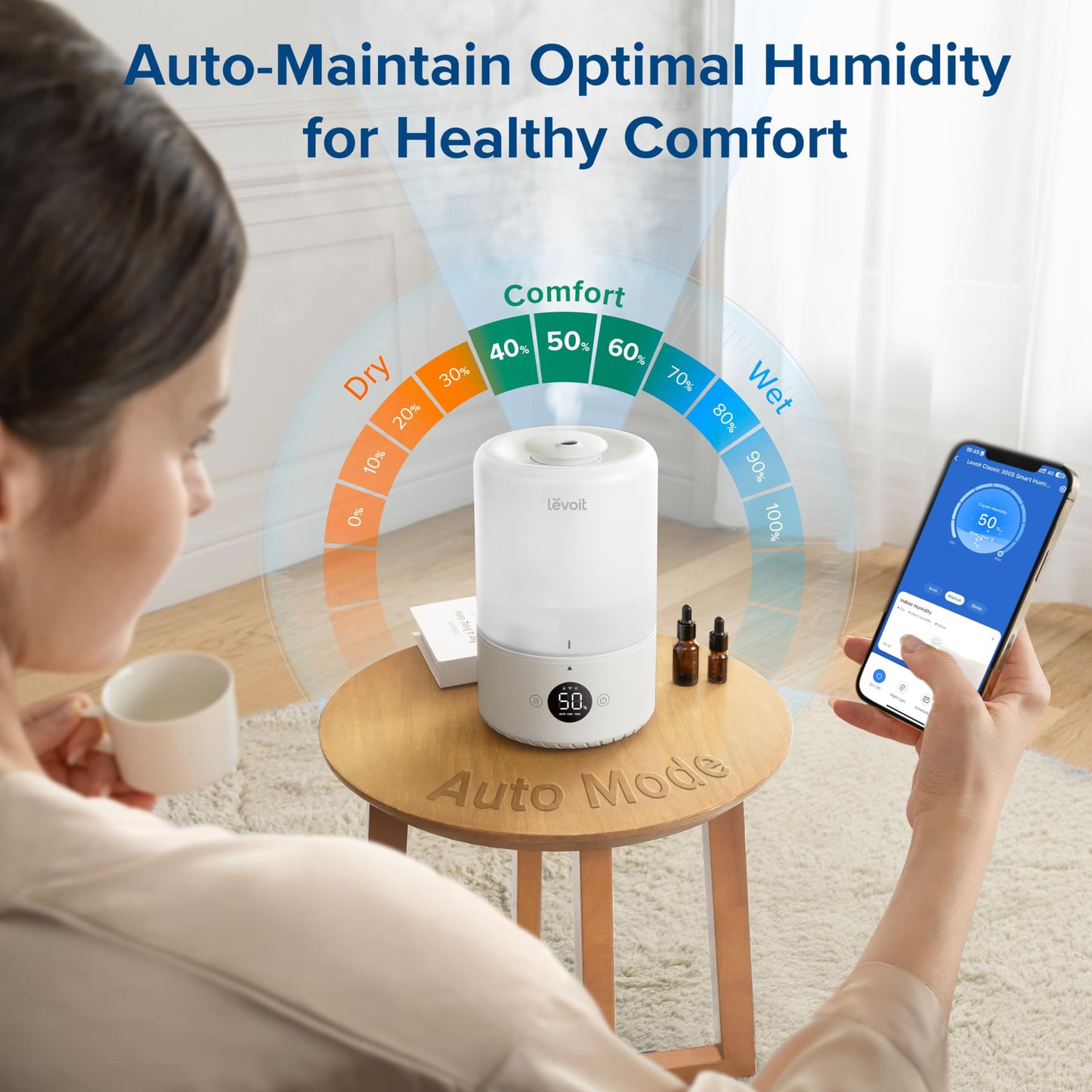 Levoit Smart Cool Mist Top Fill Humidifiers for Bedroom with Sensor, 3L