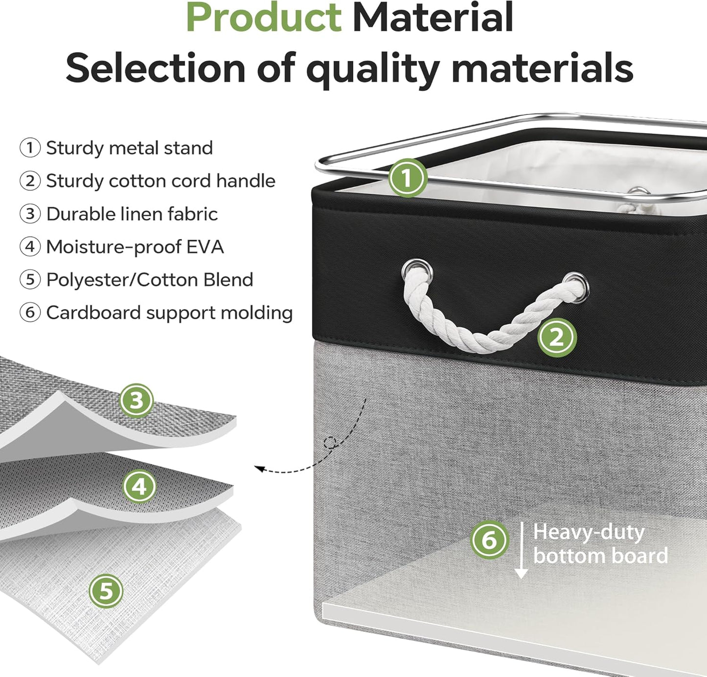 13x13 Inch Cube Storage Bins with Reinforced Bottom Cardboard, 6 Pack Large Collapsible Fabric Storage Cubes with Handles for Shelf, Closet, Toy, Laundry Organization (Black&Gray)