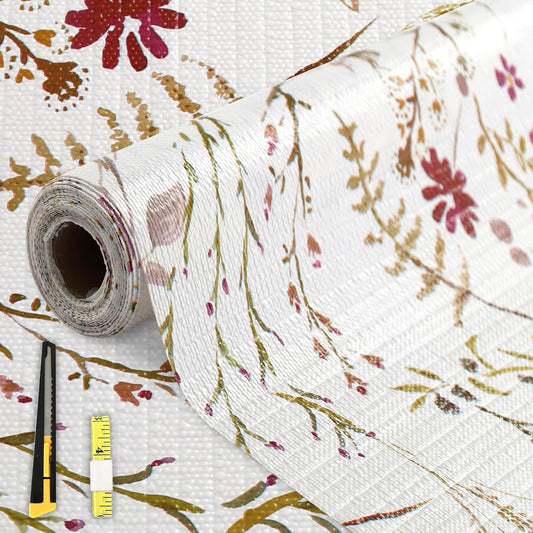 FINNEZ Shelf and Drawer Liner 12in x 10FT with Cutting Tool, Non Slip Non Adhesive Drawer Liners for Kitchen Cabinets, Waterproof Floral Cabinet Liner for Shelves, Refrigerator