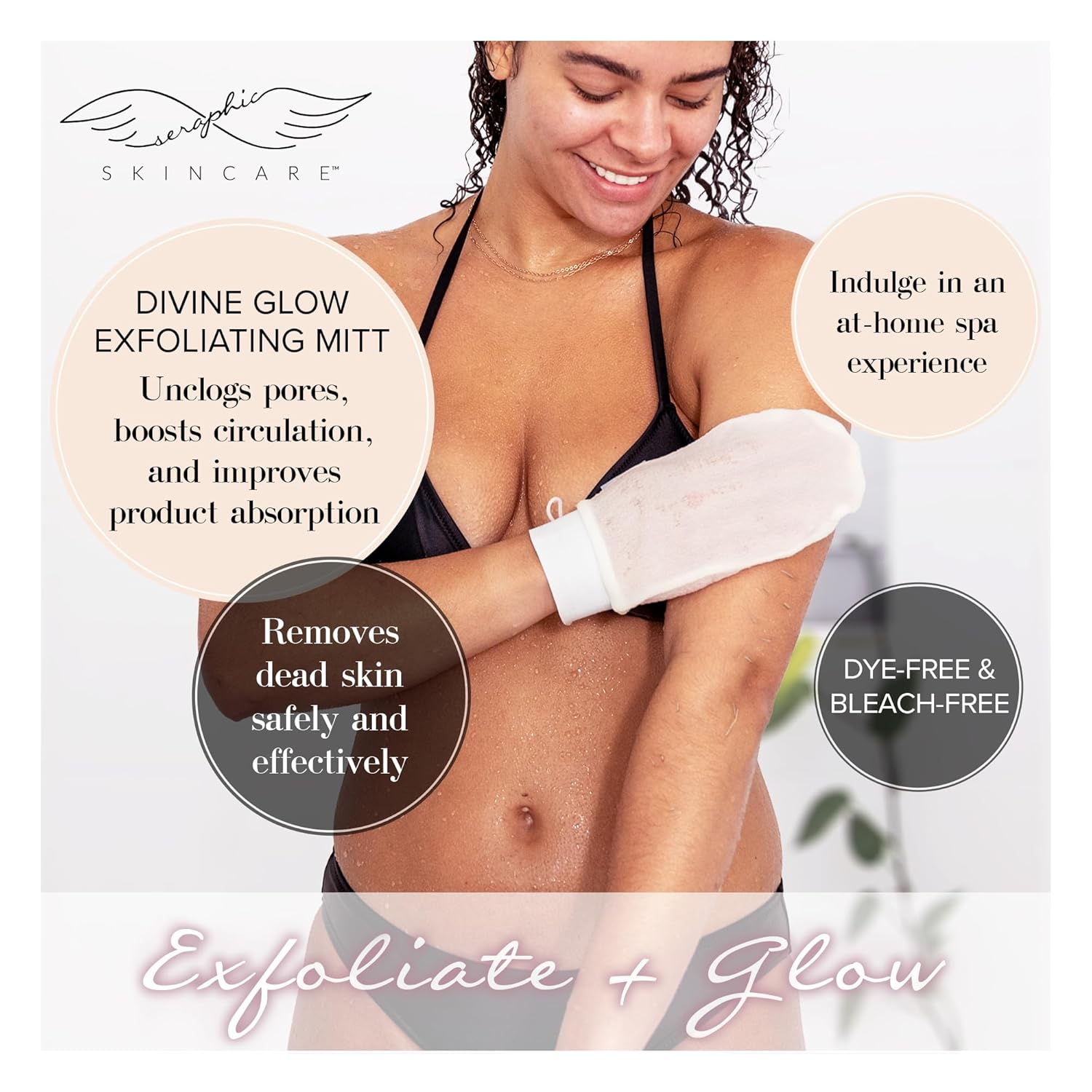 Seraphic Skincare Divine Glow Exfoliating Mitt (1pc) – 100%, Dye-Free, Bleach-Free Vegan Viscose