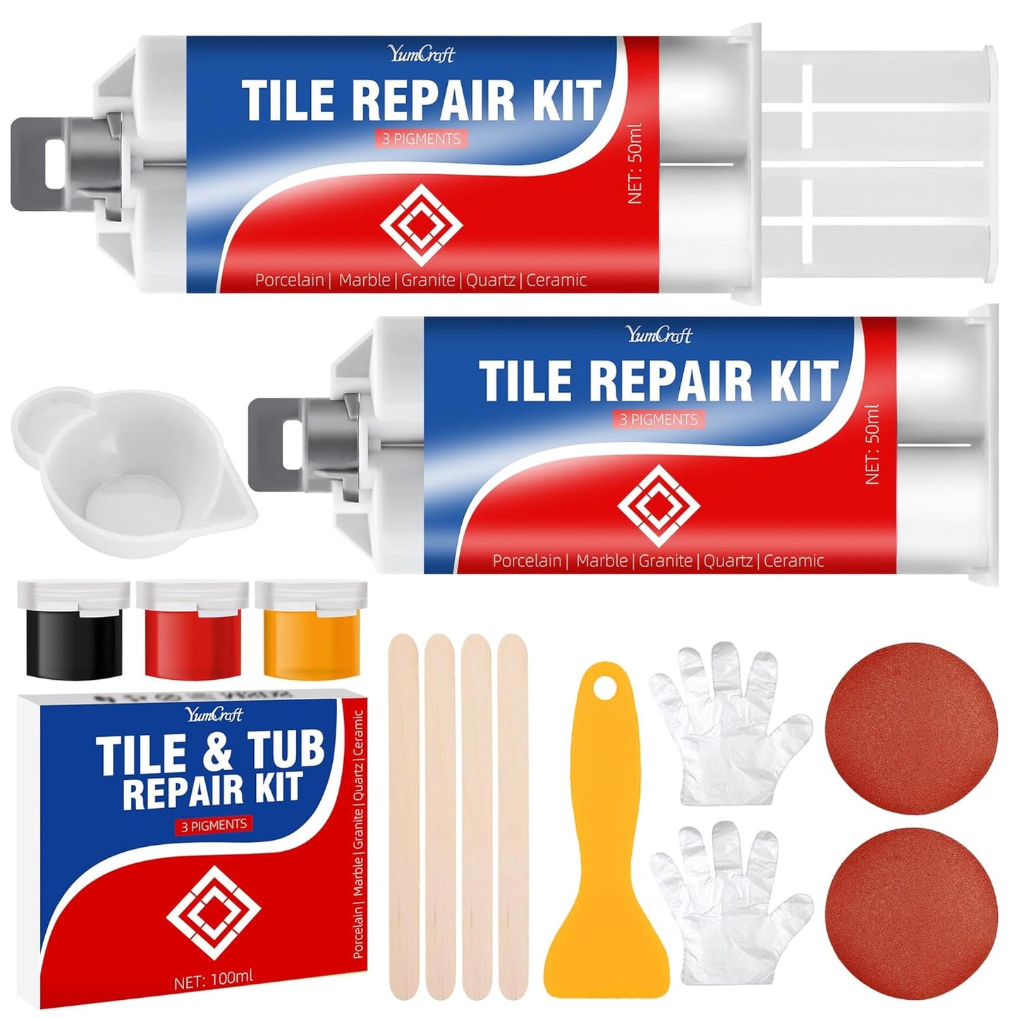 Tile Repair Kit, Ceramic Tile Repair Kit for Bathtub Crack and Hole, Porcelain Tile Chip Repair Kit, Floor Cracked Tile Filler Fix Chipped Edges Corners, Reattaches Missing Pieces, Acrylic