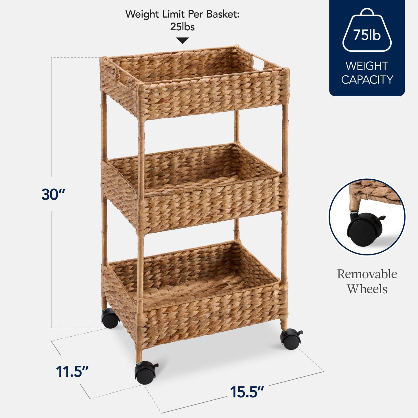 Best Choice Products 3-Tier Water Hyacinth Rolling Nursery Caddy w/Wheels, Utility Cart, Storage