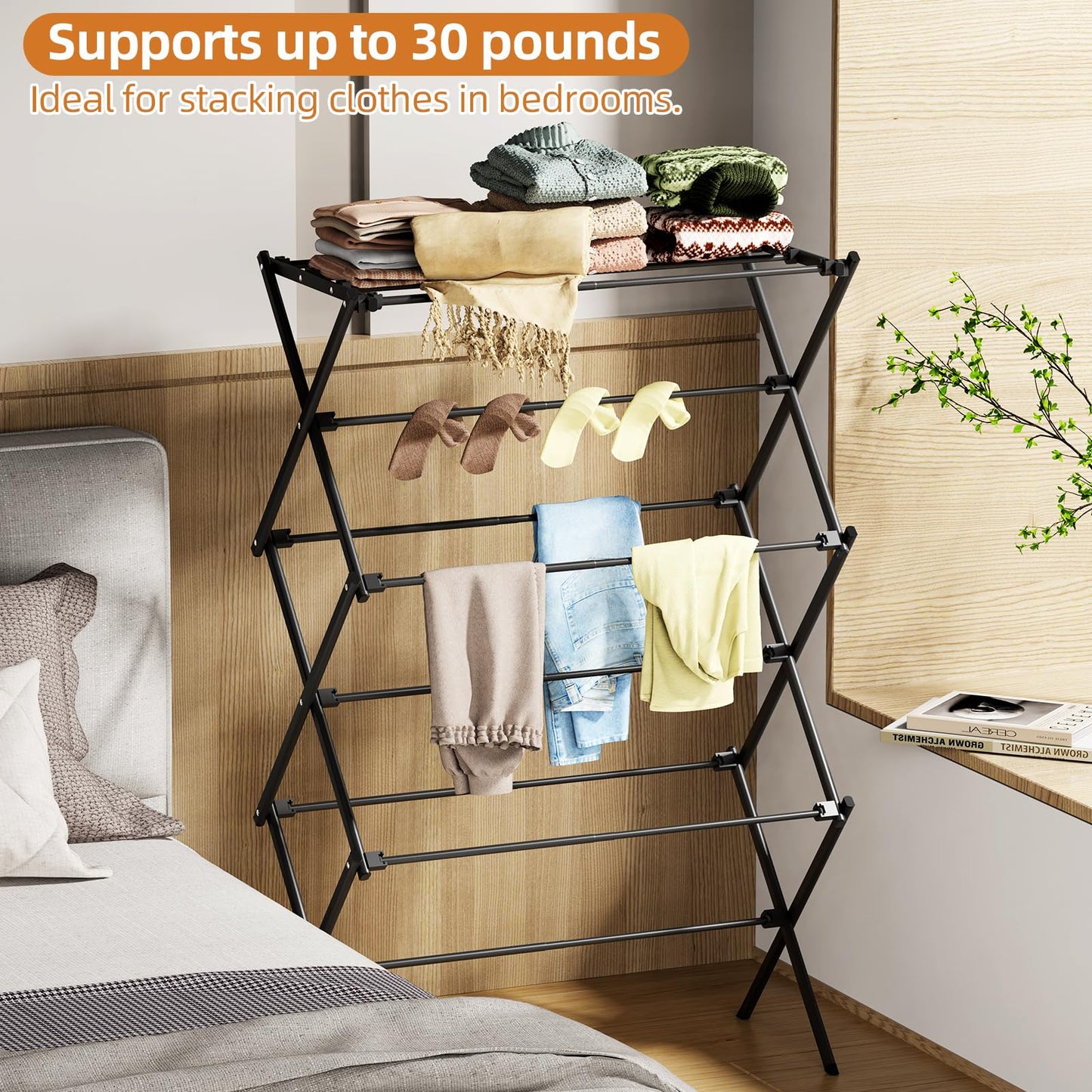 FILROUG Drying Rack Clothing, 3-Tier Clothes Drying Rack Foldable, Antirust Laundry Drying Rack