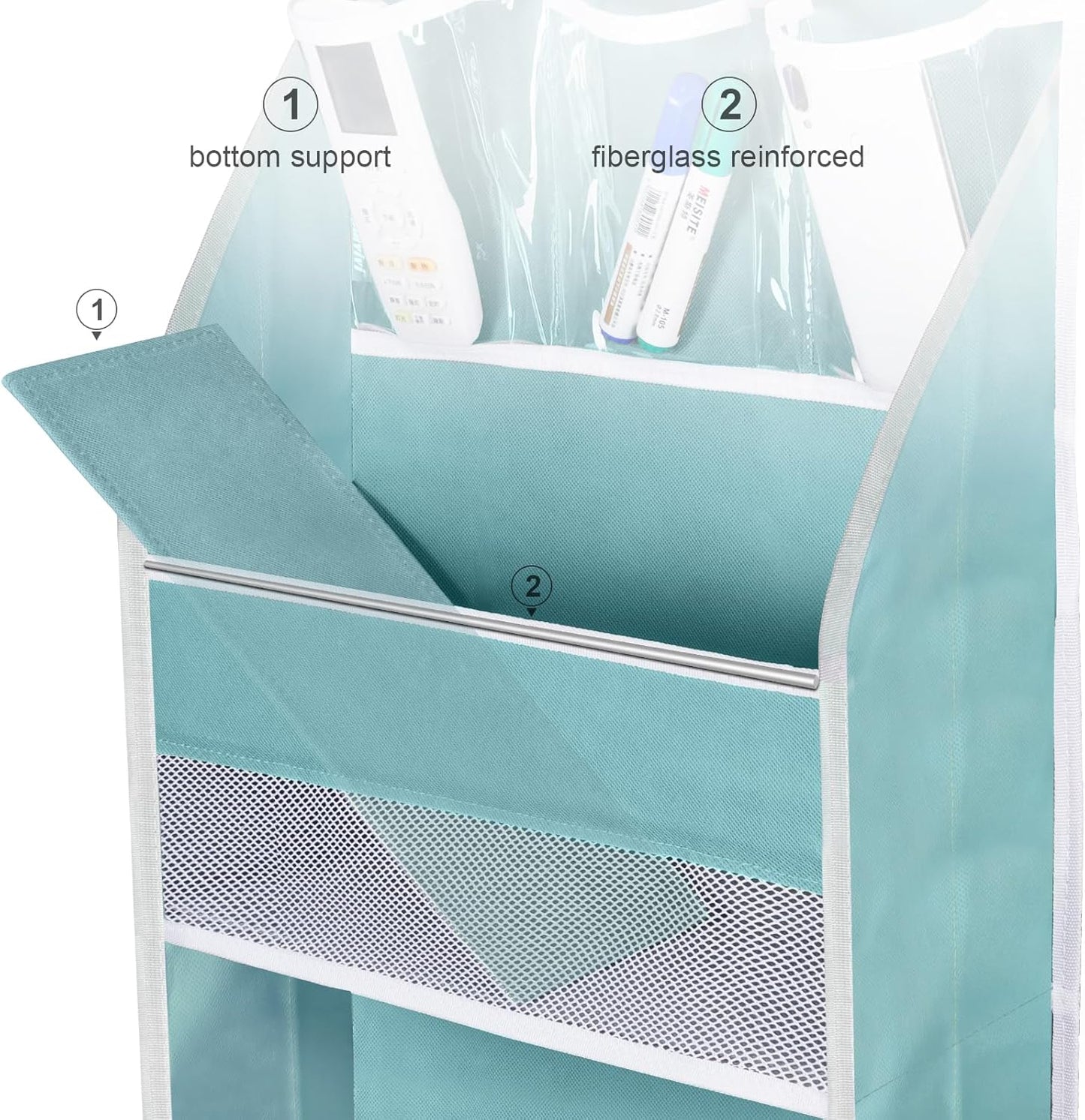 Univivi 5-Shelf Fabric Door Storage Over Door Hanging Organizer with 4 Large Pockets and 3 Small PVC Pockets Nursery Closet Cabinet Wall Mount Hanging Storage Organizers for Baby Nursery (Blue)