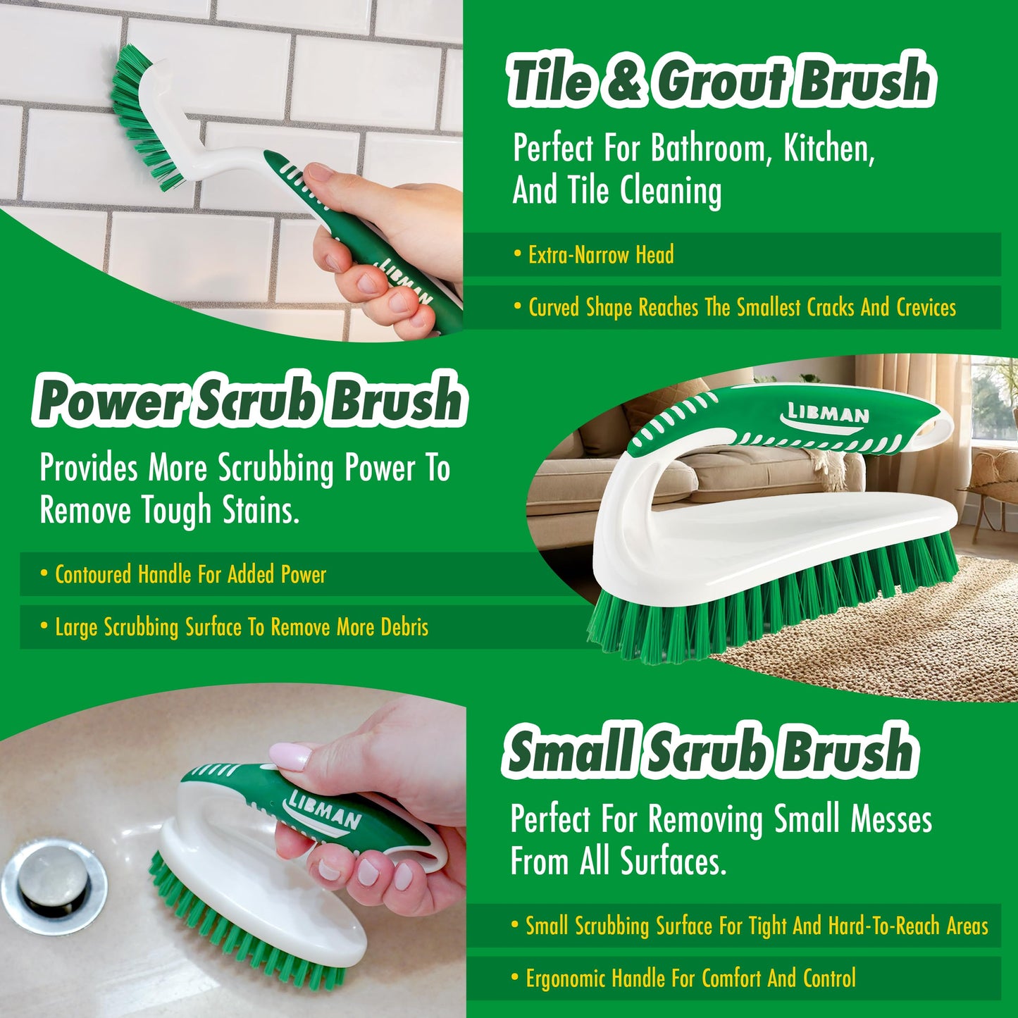 Libman Scrub Brush Kit | Cleaning Brush | Tile & Grout Brush | Small Scrub Brush | Power Scrub