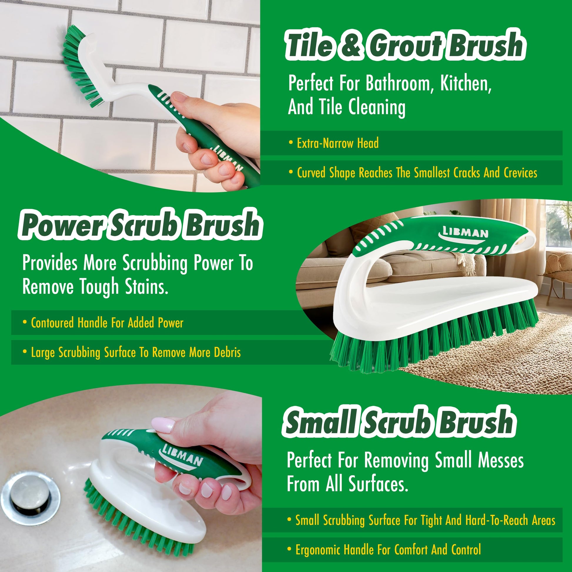 Libman Scrub Brush Kit | Cleaning Brush | Tile & Grout Brush | Small Scrub Brush | Power Scrub