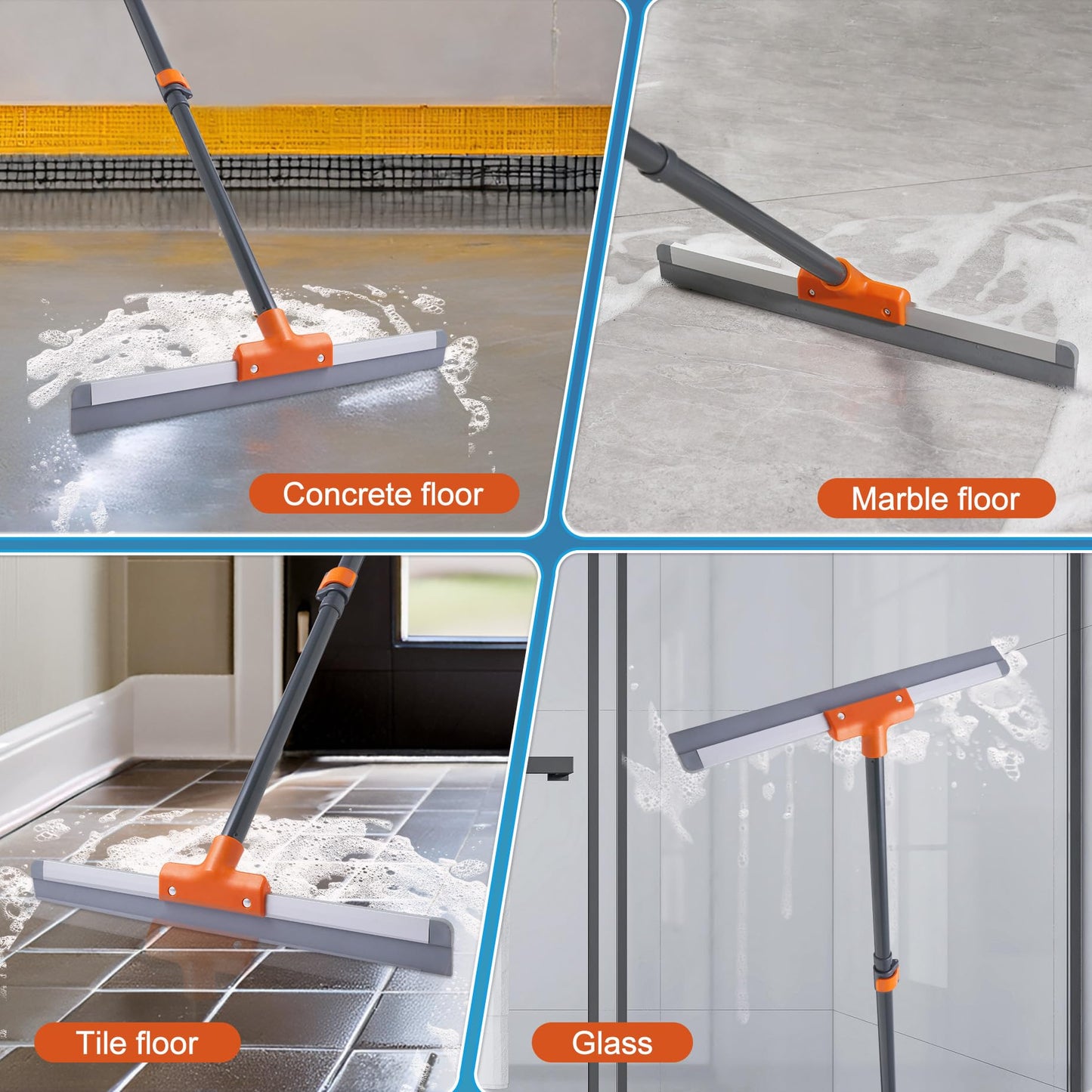CLEANHOME Rubber Floor Squeegee with Extendable Long Handle
