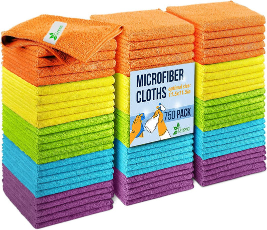 GREEN LIFESTYLE Chamois Cloth, Microfiber Cleaning Cloth 750 Pack, Borderless Towels Cleaning, Car Microfiber Towel, Drying Car Wash Towels (11.5" x 11.5", Multicolor)