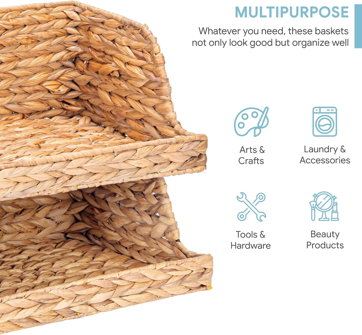 VATIMA Water Hyacinth Storage Baskets with Large Open-Front for Kitchen, Decorative for Living Room, 13.4” x 9.5” x 5.5”, 2 Pack